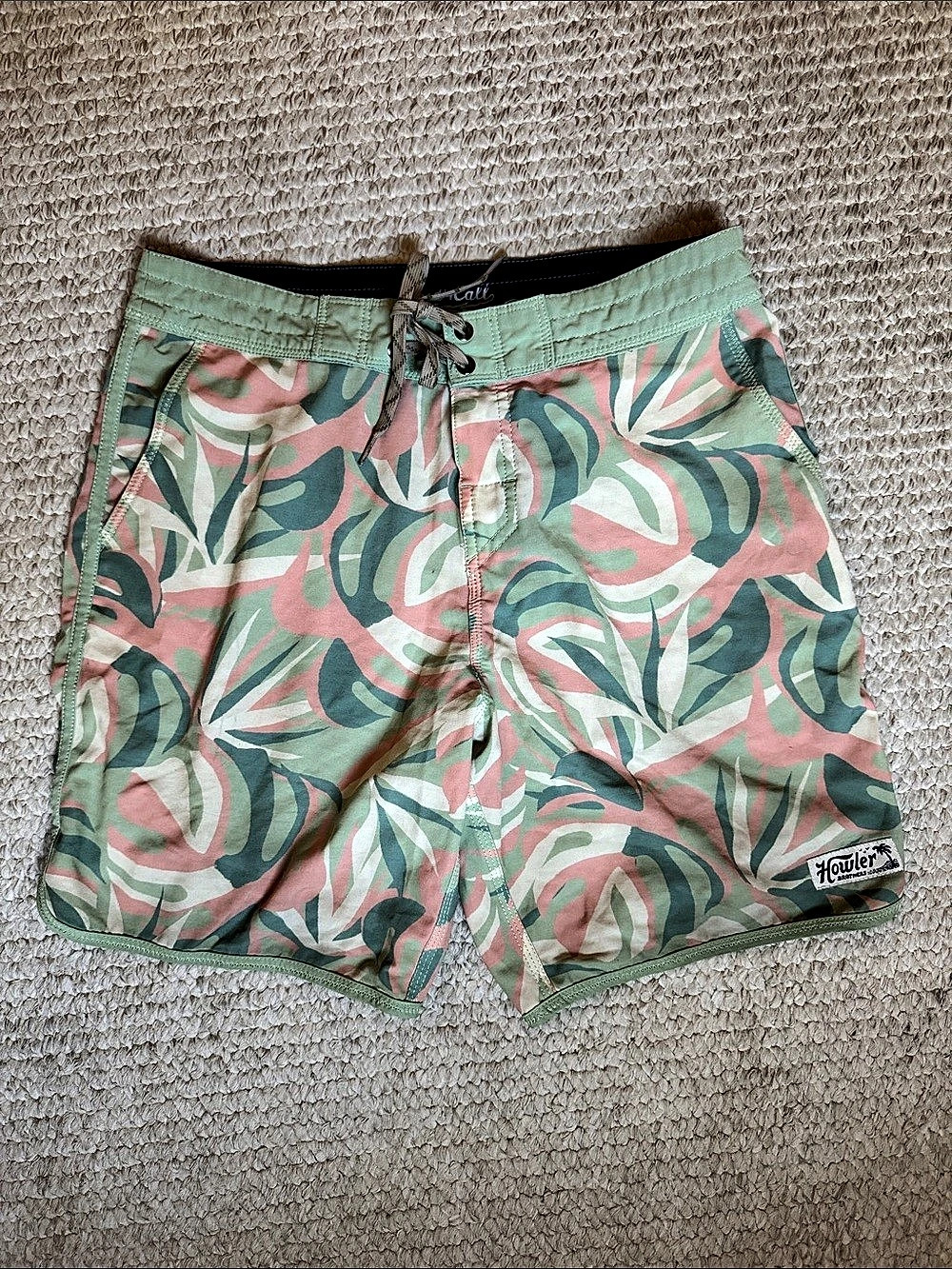 Howler Brothers Abstract Swim Trunks Green & Pink Waist 30